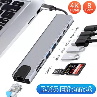 Foto 2 | Foto 2 | Adaptador Usb C A Hdmi Con Ethernet Tipo C Hub 8 En 1 Eo Safe Imports Esi-5062 Gris