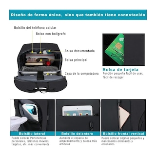 Foto 3 | Foto 3 | Mochila para Laptop Genérica color Negro con Cargador USB