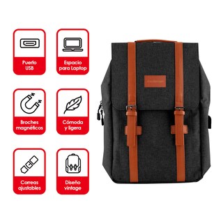 Foto 3 | Foto 3 | Mochila Para Laptop Escolar Y Ejecutiva Estilo Vintage Con Puerto USB Para Power Bank Vintage, Redlemon, 79997 color Negro