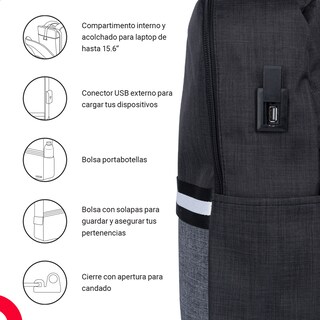 Foto 5 | Foto 5 | Mochila TechZone Glad Porta Laptop 15.6 pulgadas color Negro