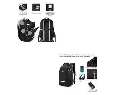 Foto 3 | Foto 3 | Mochila de Viaje para Portátil de 15.6 Puerto Usb Negra 35 L Belug