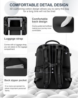 Foto 2 | Foto 2 | Mochila de Viaje Coowoz Impermeable Negra Unisex - Venta Internacional