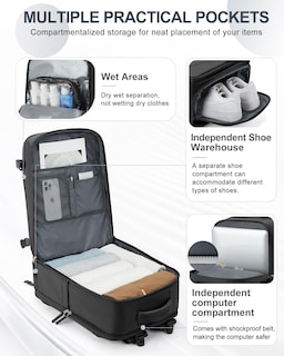 Foto 3 | Foto 3 | Mochila de Viaje Coowoz Impermeable Negra Unisex - Venta Internacional