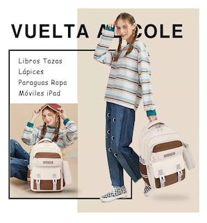 Foto 5 | Foto 5 | Set de 3 Mochilas Escolares para Laptop con Gran Capacidad en Beige/Marrón
