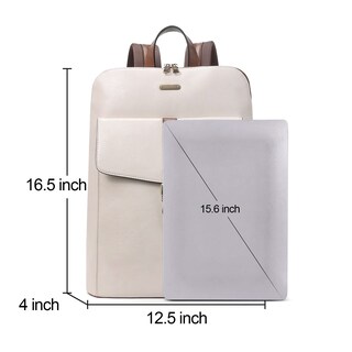 Foto 3 | Foto 3 | Mochila Para Portátil Cluci Leather Para Mujer 15.6 Pulgadas, Color Blanquecino - Venta Internacional.