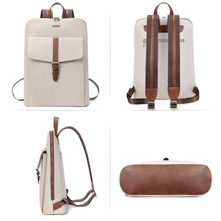 Foto 6 | Foto 6 | Mochila Para Portátil Cluci Leather Para Mujer 15.6 Pulgadas, Color Blanquecino - Venta Internacional.