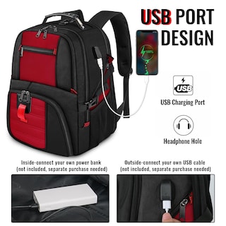 Foto 3 | Foto 3 | Mochila para Portátil Yorepek 18.4 con Puerto de Carga Usb Rojo - Venta Internacional