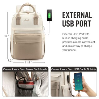 Foto 5 | Foto 5 | Mochila para Portátil Lovevook para Mujer 15.6\" con Puerto Usb Beige - Venta Internacional