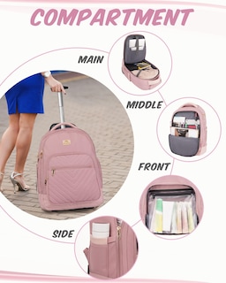 Foto 4 | Foto 4 | Mochila Rodante Matein Para Mujer De 17 Pulgadas Con Ruedas, Color Rosa - Venta Internacional.