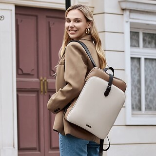 Foto 2 | Foto 2 | Mochila Cluci de Piel Beige para Portátil de 15.6 Pulgadas para Mujer - Venta Internacional