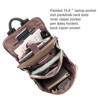 Foto 3 | Foto 3 | Mochila Cluci de Piel Beige para Portátil de 15.6 Pulgadas para Mujer - Venta Internacional