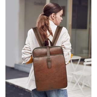 Foto 2 | Foto 2 | Mochila Cluci de Piel Marrón Oscuro para Portátil de 15.6 Pulgadas - Venta Internacional