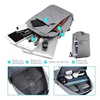 Foto 2 | Foto 2 | Mochila Bolsa 15 Pulgadas Para Laptop Oxford Eo Safe Imports Esi-18230 Gris
