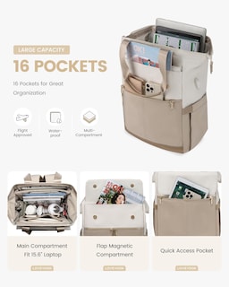 Foto 2 | Foto 2 | Mochila Para Portátil Lovevook Para Mujer De 15,6 Pulgadas Con Puerto Usb, Color Beige - Venta Internacional.