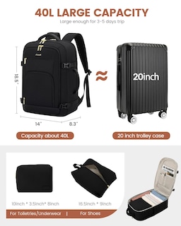 Foto 3 | Foto 3 | Mochila De Viaje Lovevook Carry On De 40 Litros Para Mujeres Y Hombres, Color Negro - Venta Internacional.