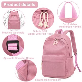 Foto 6 | Foto 6 | Mochila Escolar Btoop De Pana Para Portátil De 17 Pulgadas, Color Rosa - Venta Internacional.