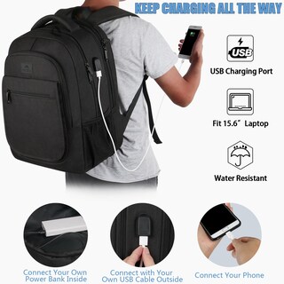 Foto 3 | Foto 3 | Mochila Matein Para Portátil Ampliable De Viaje, 15.6 Pulgadas, Usb, Negra - Venta Internacional.