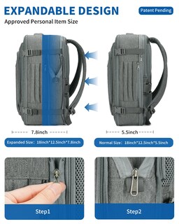 Foto 3 | Foto 3 | Mochila Wandf Expandible Para Portátil De 17 Pulgadas, 32 L, Color Gris - Venta Internacional.