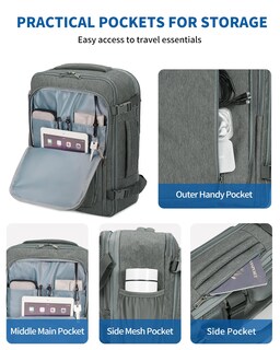 Foto 6 | Foto 6 | Mochila Wandf Expandible Para Portátil De 17 Pulgadas, 32 L, Color Gris - Venta Internacional.