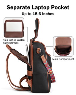 Foto 2 | Foto 2 | Mochila Para Portátil Fadeon Leather Travel 15.6'' Negro Marrón - Venta Internacional.