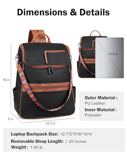 Foto 3 | Foto 3 | Mochila Para Portátil Fadeon Leather Travel 15.6'' Negro Marrón - Venta Internacional.