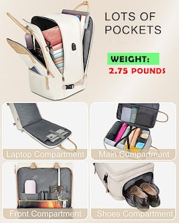 Foto 3 | Foto 3 | Mochila Matein Carry On Tsa De 52 Litros Para Portátil De Viaje De 17 Pulgadas, Color Beige - Venta Internacional.