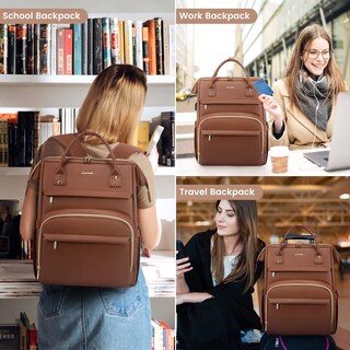 Foto 6 | Foto 6 | Mochila Para Portátil Lovevook De Piel De 18 Pulgadas Para Mujer, Color Marrón - Venta Internacional.