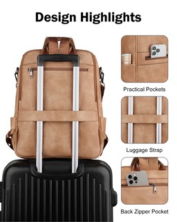 Foto 6 | Foto 6 | Mochila Para Portátil Fadeon Leather Travel 15.6 Pulgadas Para Mujer, Color Camel - Venta Internacional.