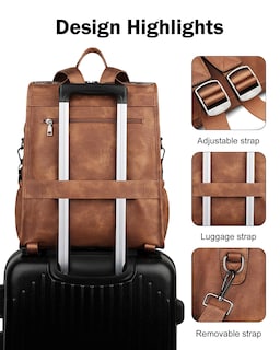 Foto 6 | Foto 6 | Mochila De Piel Para Portátil Fadeon Para Mujer, Marrón, Impermeable - Venta Internacional.