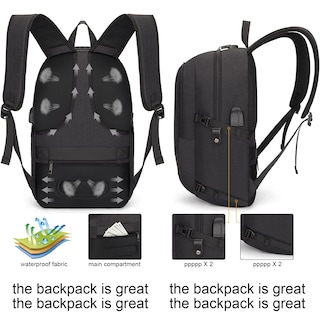 Foto 6 | Foto 6 | Mochila Para Portátil Tzowla Antirrobo, Resistente Al Agua, 17.3 Pulgadas, Negra - Venta Internacional.