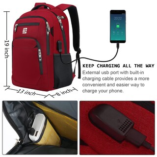 Foto 3 | Foto 3 | Mochila para Portátil Volher Business Travel Antirrobo 15.6 Pulgadas Roja - Venta Internacional