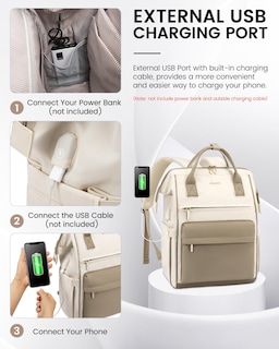 Foto 5 | Foto 5 | Mochila para Laptop LOVEVOOK 17 Pulgadas Beige - Venta Internacional