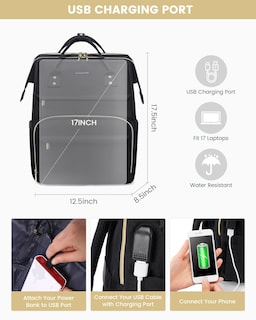 Foto 6 | Foto 6 | Mochila para Portátil Lovevook de 17.3 Pulgadas Resistente al Agua Negra para Mujer - Venta Internacional