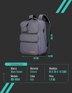 Foto 5 | Foto 5 | Mochila Casual Marca Mark Ryden Modelo 9004 Color Gris Repelente Al Agua