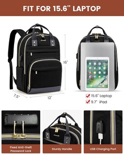 Foto 5 | Foto 5 | Mochila Para Portátil Lovevook Para Mujer/hombre De 15.6 Pulgadas, Negro Y Gris - Venta Internacional.