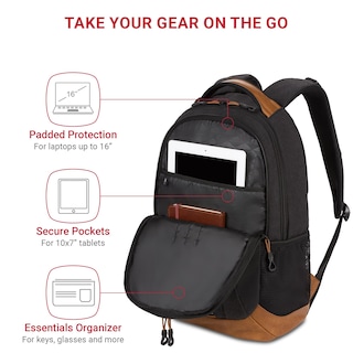 Foto 2 | Foto 2 | Mochila Para Portátil Swissgear Cecil 5505 Negra De Lona Y Marrón De 18 Pulgadas - Venta Internacional.