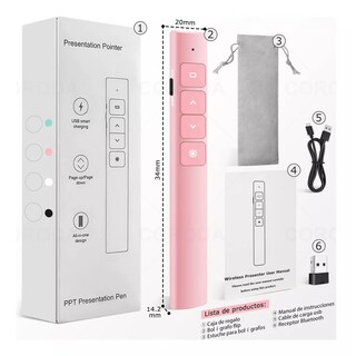 Foto 2 | Foto 2 | Apuntador Presentador Láser Inalámbrico Remoto Usb Recargable Eo Safe Imports Esi-17430 Rosa