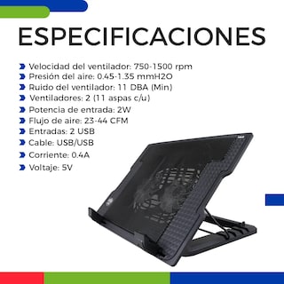 Foto 5 | Foto 5 | Base Enfriadora 2 Ventiladores 3 Posiciones Laptop Lab.g Negro