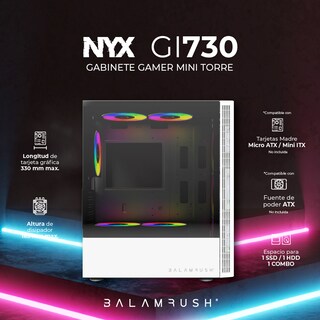 Foto 3 | Foto 3 | Gabinete Gamer BALAM RUSH NYX GI730 Micro ATX Mini Torre 3 Fan Cristal Templado RGB Blanco BR-936101