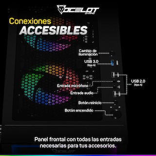 Foto 6 | Foto 6 | Gabinete Ocelot Gaming Portal-m4, Atx, Cristal Templado, Incluye 3 Ventiladores, Sin Fuente, Negro