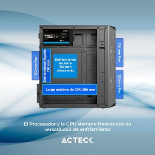 Foto 5 | Foto 5 | Gabinete Acteck Doom Pro Mesh Gi730m Micro Atx Mini Torre 3 Fan Fuente 600w Cristal Templado Frente Malla Negro