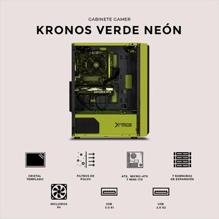 Foto 5 | Foto 5 | Gabinete Xtreme Pc Gaming Kronos Media Torre 4 Fan Argb Verde Neon Cxtgsxng
