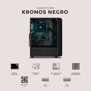 Foto 5 | Foto 5 | Gabinete Gamer Xtreme Pc Gaming Kronos Media Torre Atx 600w 4 Fan Argb Cristal Templado Negro