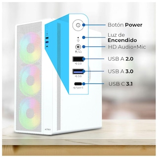 Foto 4 | Foto 4 | Gabinete Acteck Essen Pro X Gm767 Atx Media Torre 3 Fan Rgb Cristal Templado Usb-c Mesh Blanco Ac-941716