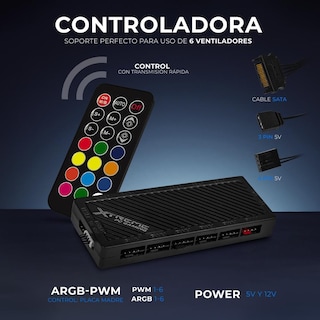 Foto 4 | Foto 4 | Kit 3 Ventiladores Gamer Xtreme Pc Gaming Air Force 120mm Argb 1500rpm Hub 12 Control Negro Cfxtaq120bk