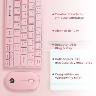 Foto 7 | Foto 7 | Teclado Y Mouse Inalámbrico Techzone Young Poppink 64 Teclas