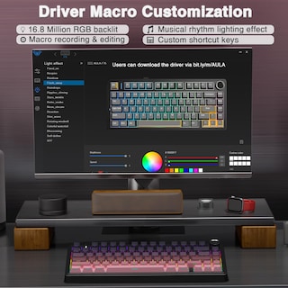 Foto 7 | Foto 7 | Teclado Mecánico Inalámbrico Aula F75 Pro 75% Rgb Rosa Y Negro - Venta Internacional.