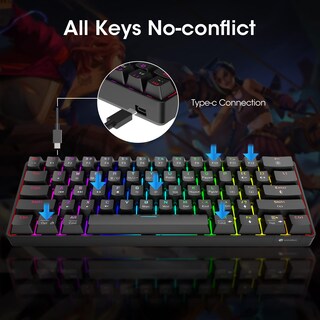 Foto 5 | Foto 5 | Teclado Para Juegos Koorui 60% Cableado Ultracompacto De 61 Teclas Rgb - Venta Internacional.