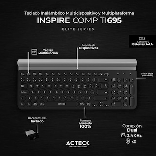 Foto 2 | Foto 2 | Teclado Acteck AC-934206 color Negro Inspire Comp Ti695 Inalambrico USB 2.4 GHZ