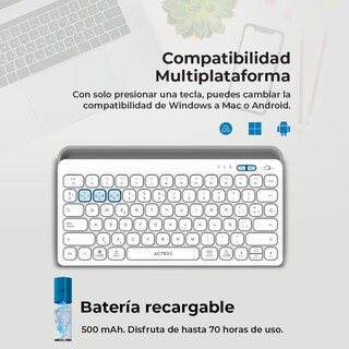 Foto 2 | Foto 2 | Teclado Multidispositivo Acteck Inspire Trek Ti737 Inalambrico Usb 2.4 Mhz + Bt 5.1 Tamaño 65% Blanco/gris